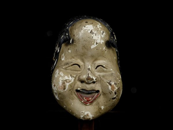 【桜】古い木彫面 お多福（おかめ）/奉納面 神楽 伎楽 雅楽 狂言