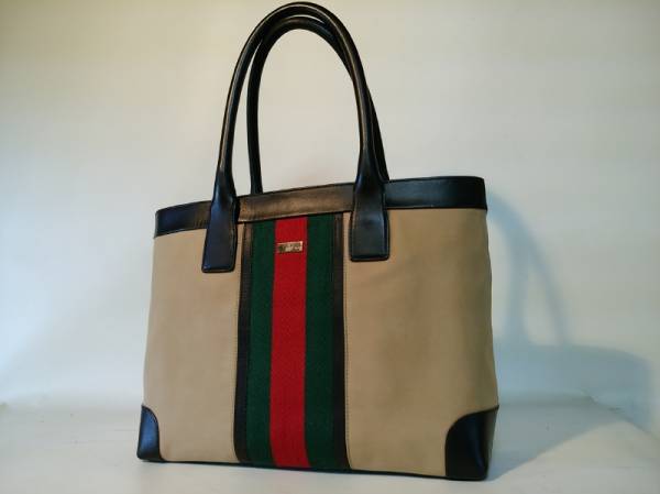 1円グッチ　シェリートートバッグ　ベージュ×レッド×グリーン
