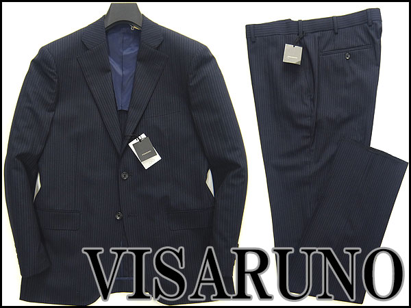 訳有 ビサルノ 清涼背抜きピンストライプスーツA7/94濃紺★22521