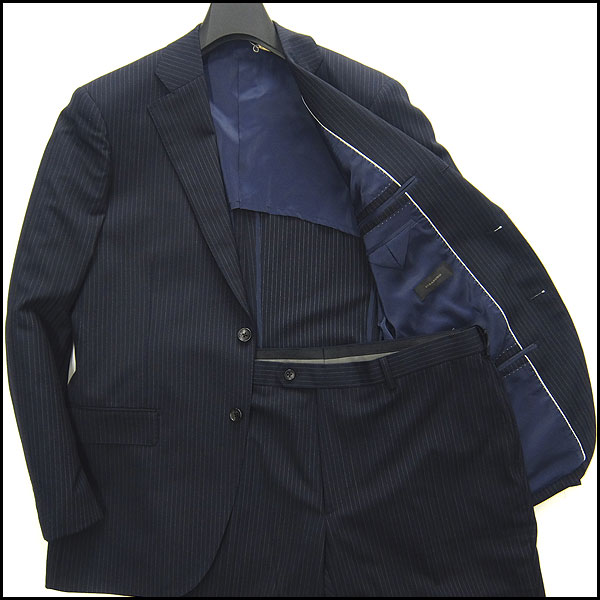 訳有 ビサルノ 清涼背抜きピンストライプスーツA7/94濃紺★22521