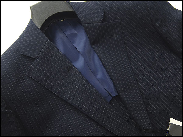 訳有 ビサルノ 清涼背抜きピンストライプスーツA7/94濃紺★22521