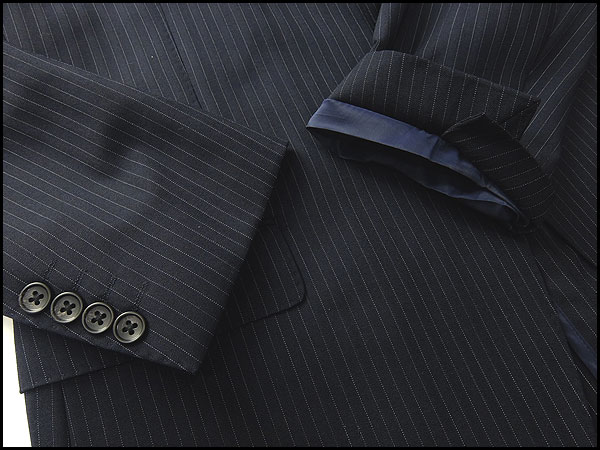訳有 ビサルノ 清涼背抜きピンストライプスーツA7/94濃紺★22521