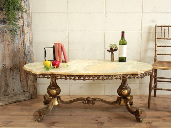 英国アンティーク◇猫脚の大理石コーヒーテーブル/机/家具