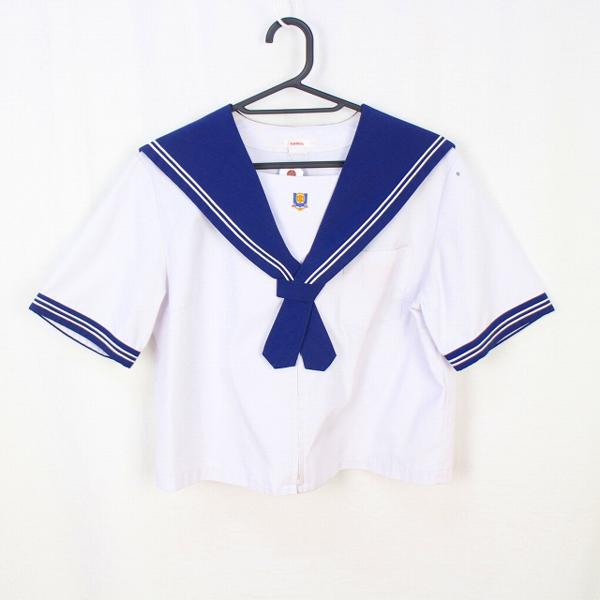 中古170A制服学生夏半袖白2本線セーラー服高校中学上着AL3692