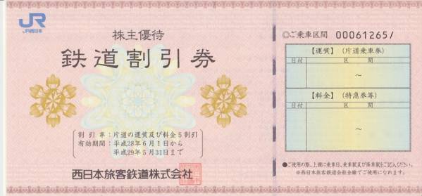 JR西日本 株主優待券 JR西日本の乗車券と特急・グリーン券も半額 