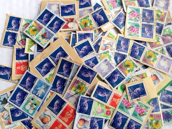 ★日本使用済み切手500円 新書体 伐折羅100枚 紙付き★青バサラ