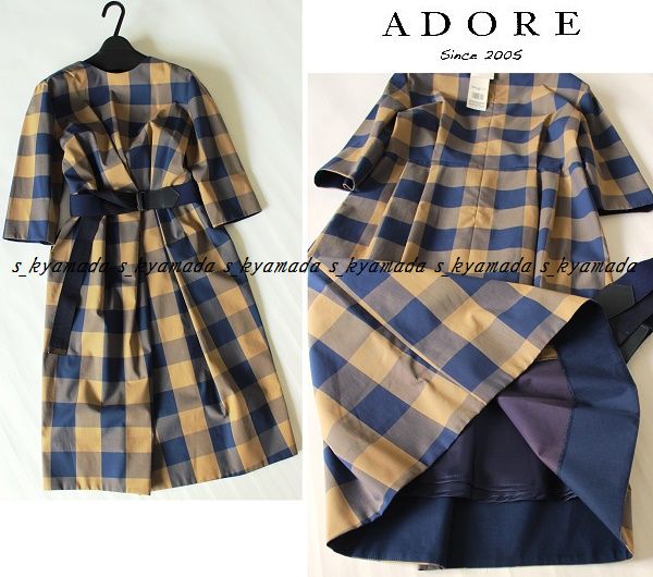 新品★ADOREアドーア ビッグギンガムベルト付ワンピース46，440円