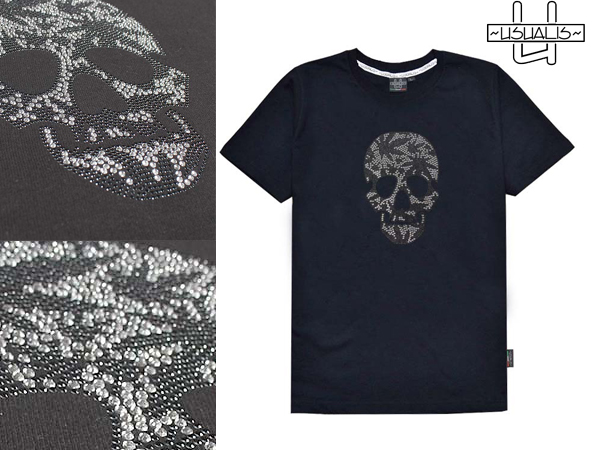 ウザリス USUALIS 半袖 メンズ ラインストーン Tシャツ ドクロTシャツ 