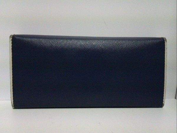 プラダ 長財布 ネイビー×ブルー×白 レザー PRADA