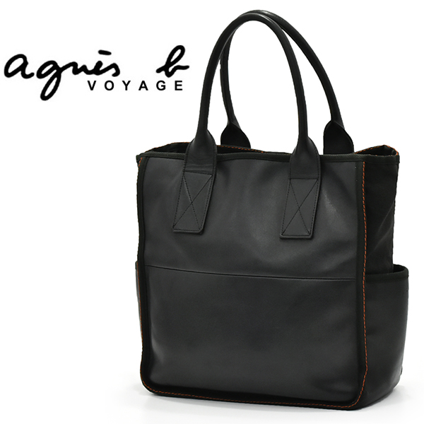 アニエスベー agnes b. VOYAGE 牛革 レザートートバッグ/黒
