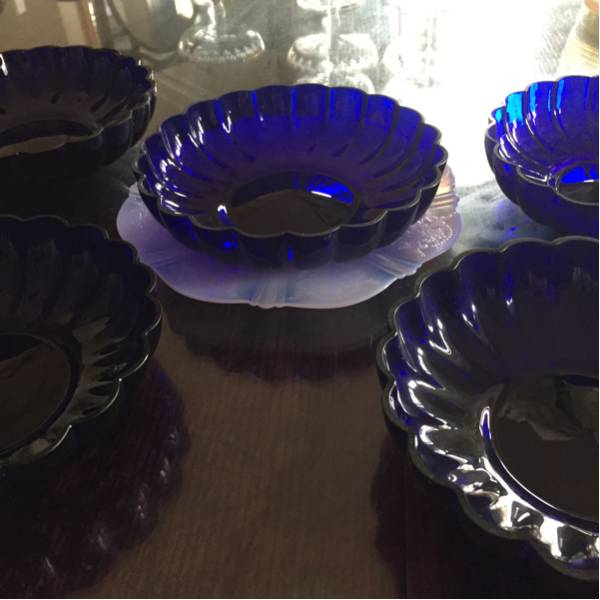 瑠璃色 素麺鉢？ ガラス製 5皿セット