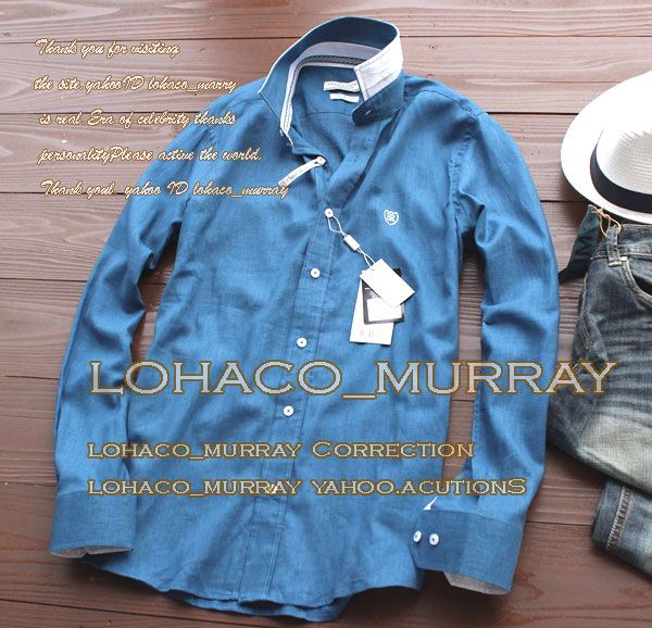 新品*英国EnricoRossi*メンズ ワンポイント リネン シャツL/3 紺