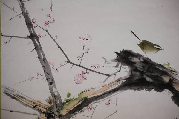 竹内栖鳳 梅に鴬図 工芸品 布袋屋掛軸HC-26