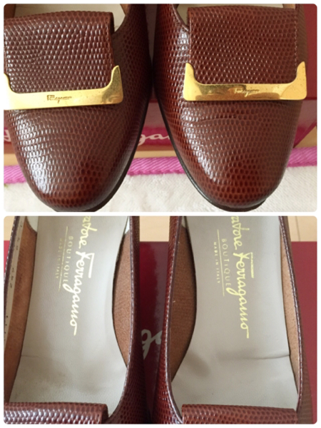 【サルヴァトーレフェラガモ】リザード 型押し パンプス レザー