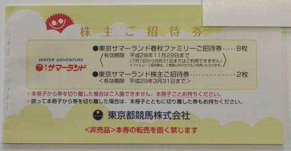 ◇即決 送料込◇ 東京サマーランド株主優待券 1冊(10枚)◇ 【公式通販】