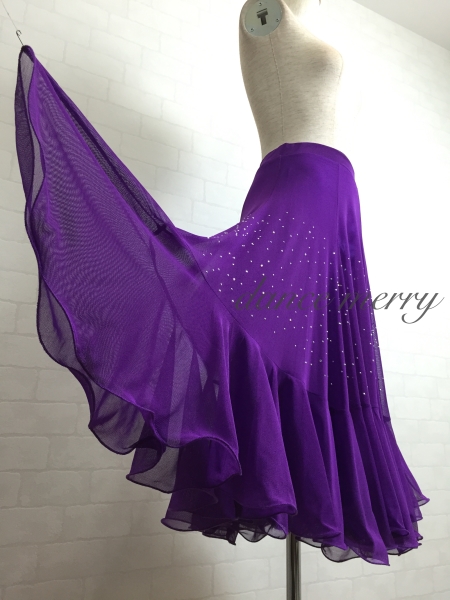 特価 即決有 社交ダンス スカート6014紫 石付き タンゴ レッスン