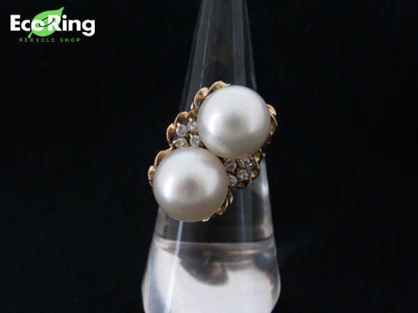 1円 K18YG×パール×ダイヤモンド デザイン リング HG375