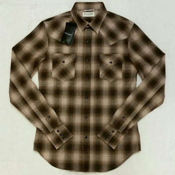 新品15aWサンローランパリチェックシャツMカシミア混キムタク着