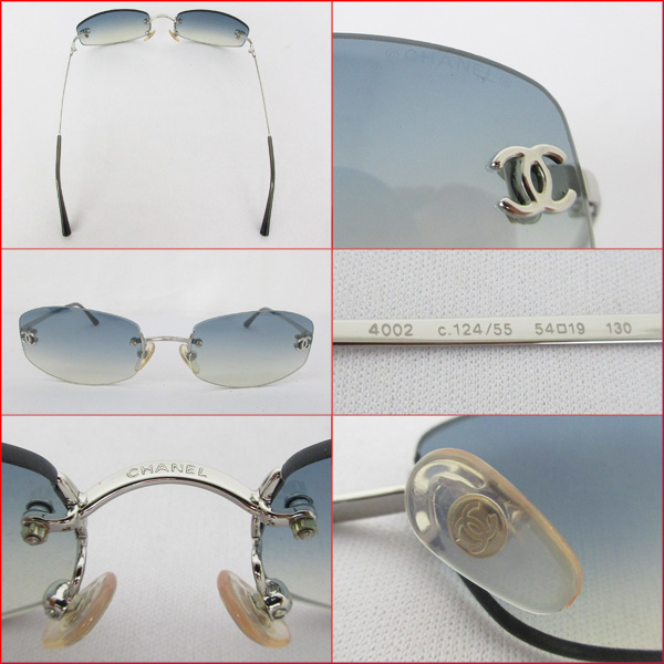 b978□美品 シャネル サングラス ココマーク ブルー系 縁なし