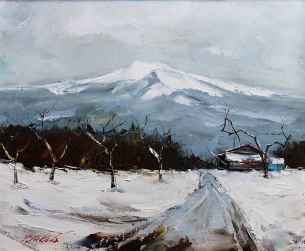 正光画廊 絵画買取・販売の小竹美術 岩木山 黒沢信男「曇日雪景」油絵