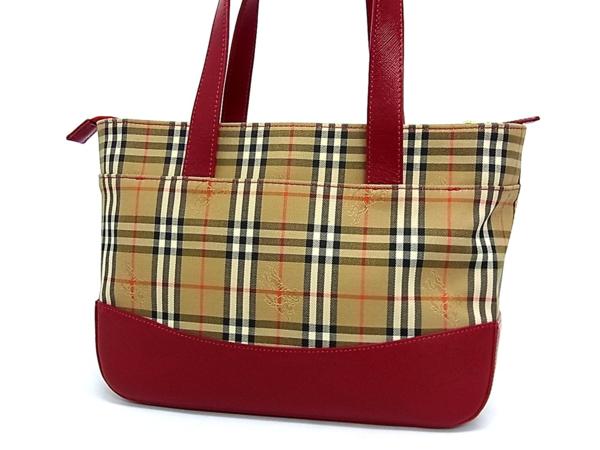 1円 未使用 BURBERRY ノバチェック ハンドバッグ ウール ベージュ 未 