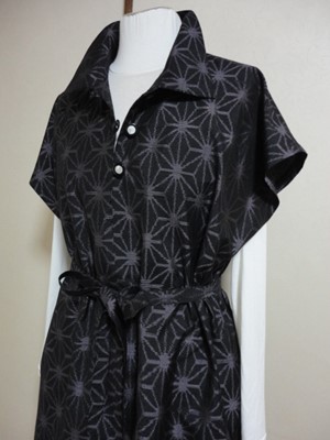 ★古布★着物リメイク★手作り★麻の葉★大島チュニック