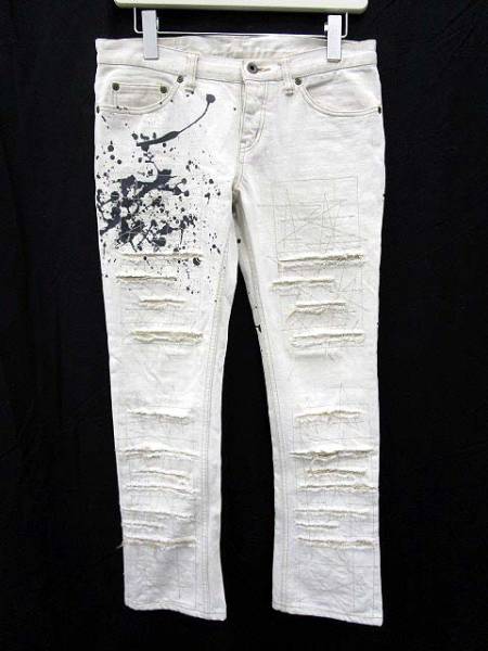 ヒステリックス デニムパンツ ペンキ加工 ダメージ M 白 HYSTERIC 