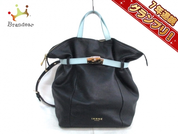 イアンヌ リュックサック メンゼル 黒×ライトブルー レザー