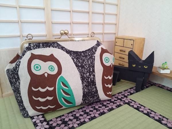 北欧 鳥 フクロウ がま口 3way ショルダーバッグ ハンドメイド