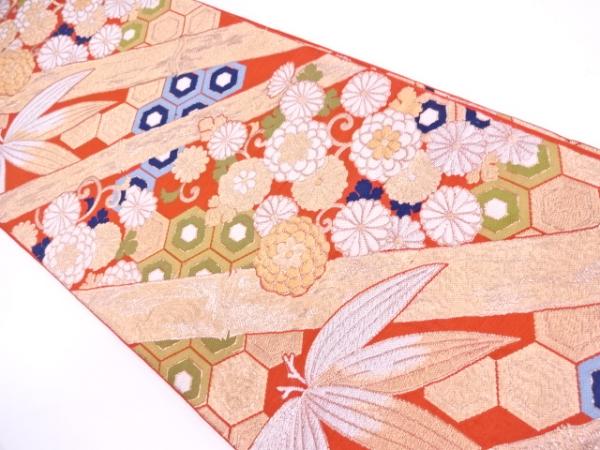 2491338: 大正ロマン 竹笹に菊唐草・亀甲繋ぎ模様織出し袋帯