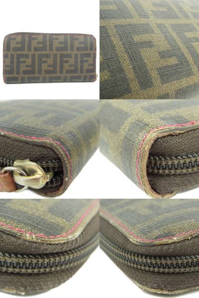 1円 フェンディ FENDI ズッカ PVC×レザー ルガード ラウンドファスナー 長財布 箱付き