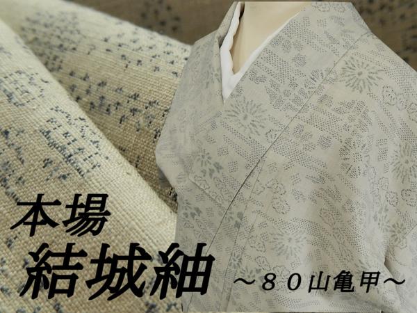 【錦ヱ門】本場結城紬 ８０山亀甲 生成色系 絣文様 上品