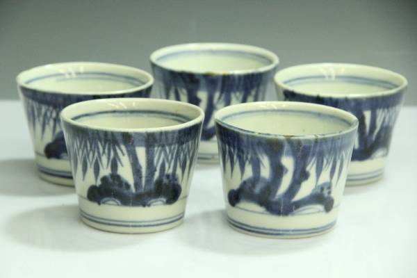 古伊万里 染付蕎麦猪口 江戸期 五客