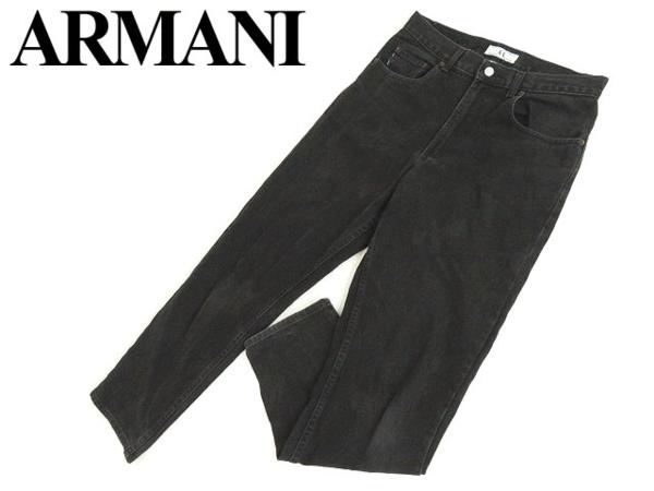 USA製■アルマーニ 革パッチ付き ブラックデニムパンツ 31×30