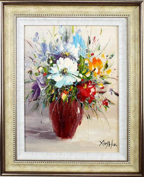 傑作！極厚塗り！【肉筆保証】油絵 新品額付『African daisy』