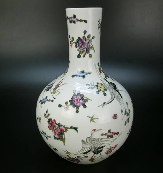 琺瑯彩花鳥八方梅瓶 景徳鎮 陶磁器 装飾品 現代工芸品 美術品