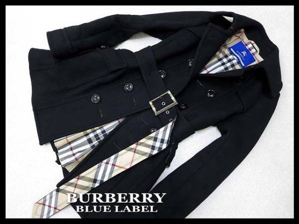 バーバリーブルーレーベル コート ピーコート Aライン 38 黒