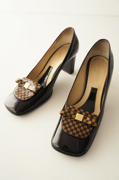 LOUIS VUITTON ダミエ リボン パテントパンプス 35.5*ヒール