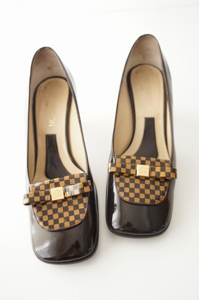 LOUIS VUITTON ダミエ リボン パテントパンプス 35.5*ヒール