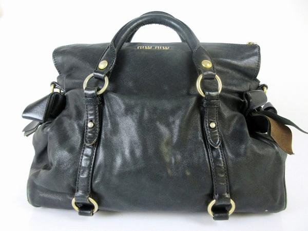 1円ミュウミュウ●レザー ハンドバッグ ブラック 本革 黒(31589