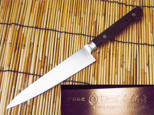 堺一文字光秀 刃渡り150mm ペティナイフ 鍔付 美品 送料無料