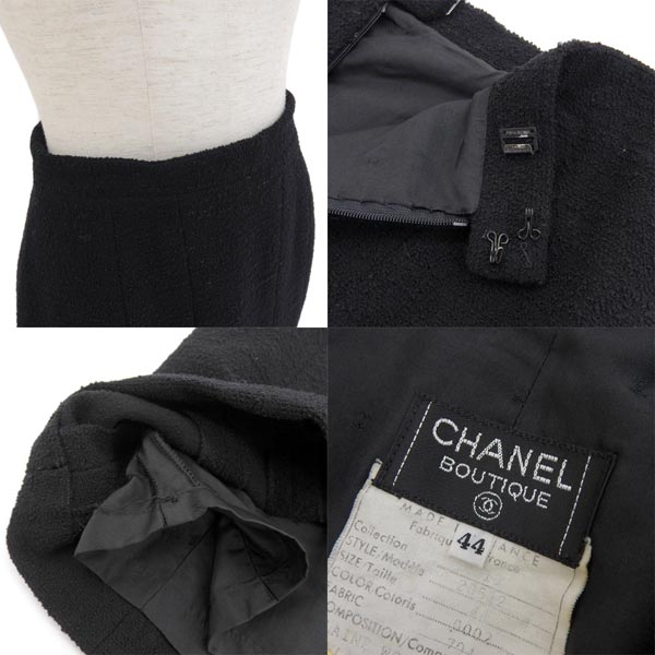CHANEL BOUTIQUE 黒 タイトスカート 40 CHANEL 黒 シャネル □1GE4666【シャネル】 ウール タイト スカート 44