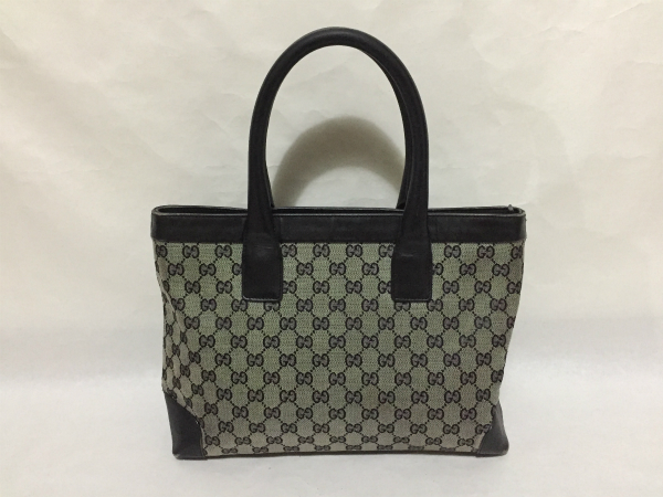 GUCCI GGキャンバス×ブラックレザーメンズトートバッグ仕事鞄