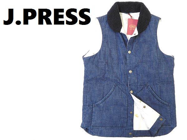 新品定3.5万 Jプレス RED LABEL 衿ボア デニムダウンベスト M 藍