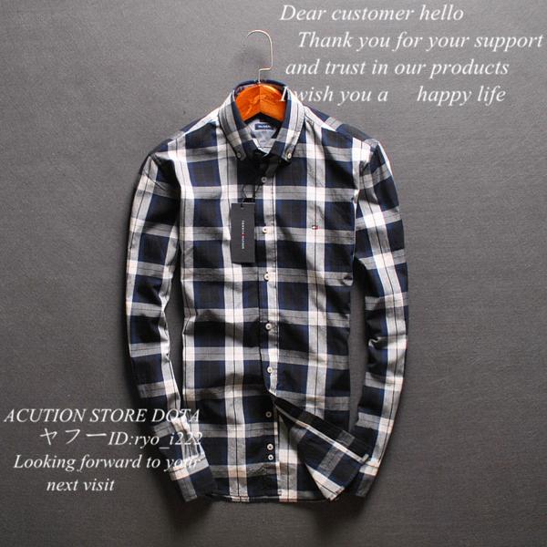 2016新品※TOMMY HILFIGER※メンズ配色 長袖シャツ　黒系L