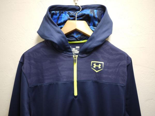 P49アンダーアーマーベースボールSTORM1/4zipパーカーXL紺未使用