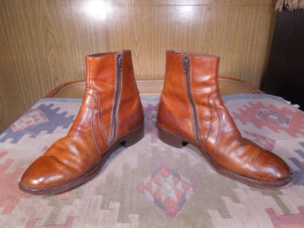 ●ビンテージ●USA買付●サイドZIPアンクルブーツ茶7.5C●24.5cm