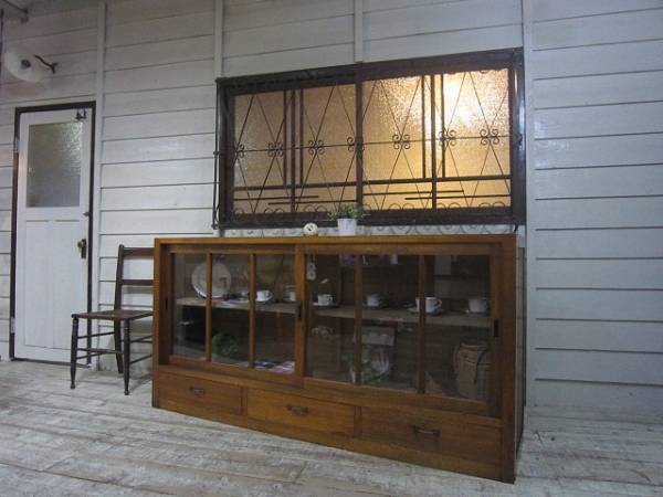 ♪古い木味 横長アンティーク収納棚②食器棚 カウンター 台 水屋