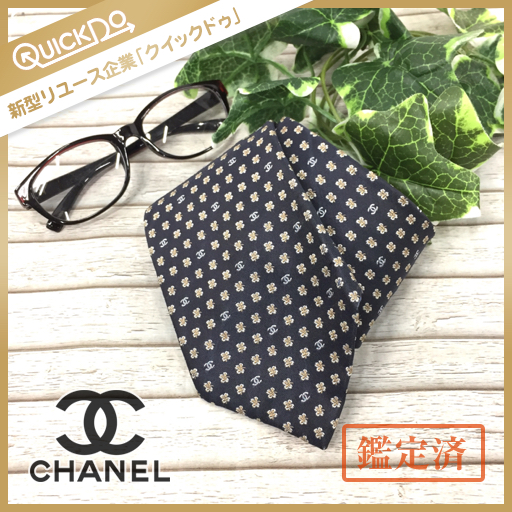 シャネル CHANEL ココマーク 花 シルク混 ネクタイ 紺系 ファッション
