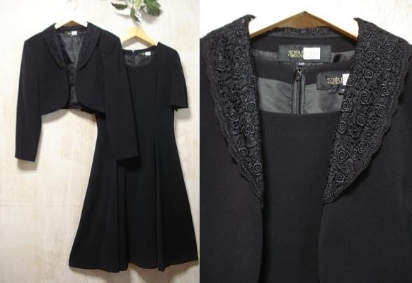 美品 東京ソワール フォーマルアンサンブルスーツ(11号)黒◇